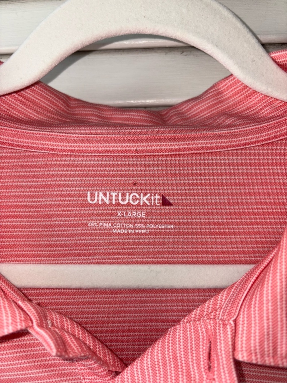 UNTUCKit Polo Shirt XL Pink Striped Short Sleeve Cotton Blend Casual Pocket - Picture 3 of 4